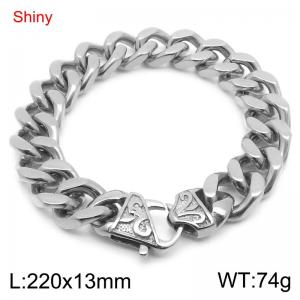 Shiny Stainless Steel 304 Pattern Lobster Buckle Cuban Bracelet Men's Silver Color - KB184710-Z