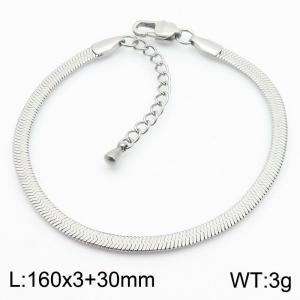 Women's Silver 3mm Herringbone Flat Snake Chain Stainless Steel Bracelet - KB184742-Z