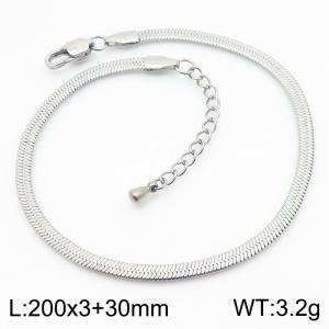 Women's Silver 3mm Herringbone Flat Snake Chain Stainless Steel Bracelet - KB184748-Z
