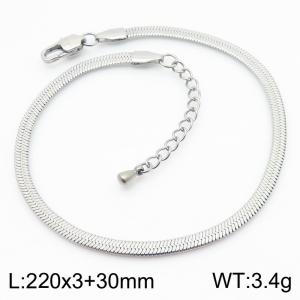 Women's Silver 3mm Herringbone Flat Snake Chain Stainless Steel Bracelet - KB184749-Z