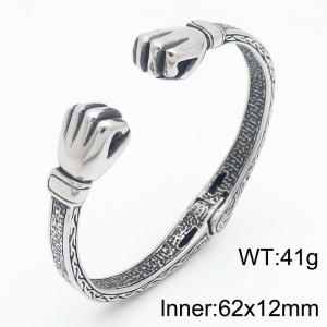 Men's Titanium Steel Personalized Retro Solid Open Fist Strength Fist Bracelet - KB184795-KJX