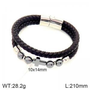Stainless Steel Leather Bracelet - KB184884-NT