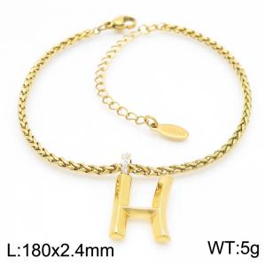 Gold stainless steel letter H bracelet - KB185192-Z