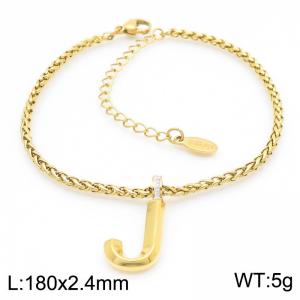 Gold stainless steel letter J bracelet - KB185194-Z