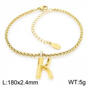 Gold stainless steel letter K bracelet - KB185195-Z