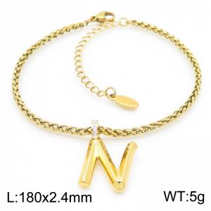 Gold stainless steel letter N bracelet - KB185198-Z