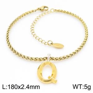 Gold stainless steel letter Q bracelet - KB185201-Z