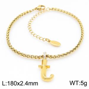 Gold stainless steel letter t bracelet - KB185204-Z