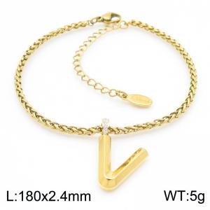 Gold stainless steel letter V bracelet - KB185206-Z