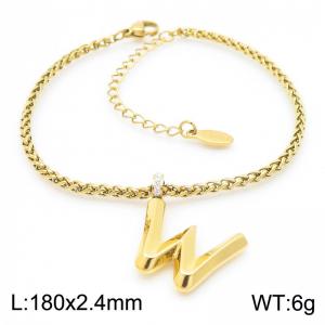 Gold stainless steel letter W bracelet - KB185207-Z