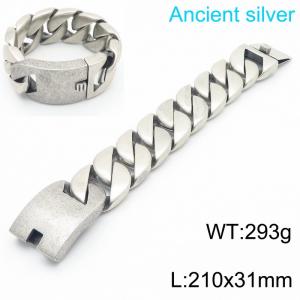 210x31mm Retro Domineering Ancient Silver Cuban Chain Stainless Steel Jewelry Male Bracelets - KB185263-KJX
