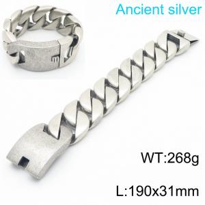 190x31mm Retro Domineering Ancient Silver Cuban Chain Stainless Steel Jewelry Male Bracelets - KB185264-KJX