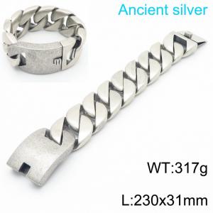 230x31mm Retro Domineering Ancient Silver Cuban Chain Stainless Steel Jewelry Male Bracelets - KB185265-KJX