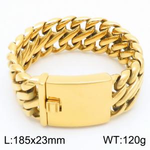 185x23mm Wide Bracelet Stainless Steel Cuff Bangle Bracelets Chunky 18k Gold Plated Jewelry for Men - KB185272-KJX