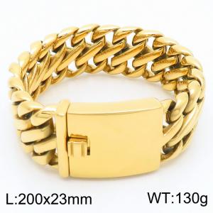 200x23mm Wide Bracelet Stainless Steel Cuff Bangle Bracelets Chunky 18k Gold Plated Jewelry for Men - KB185273-KJX