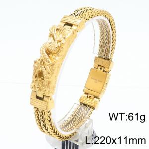 Gold-Plated Stainless Steel Chinese Dragon Pattern Bracelet - KB185282-KJX