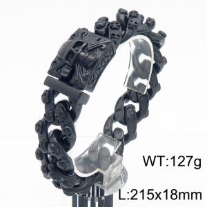 Punk Black-Plated Stainless Steel Skull Cuban Bracelet - KB185286-KJX