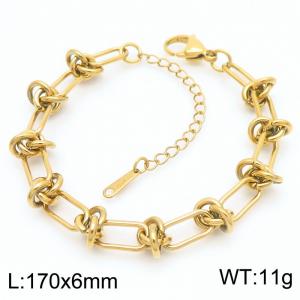 Special Stainless Steel Gold Color Knotted Links Jewelry Set for Women Simple Charm Bracelet - KB185290-Z