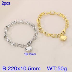 Fashionable Titanium Steel Peach Heart Bracelet, Steel and Gold Two Piece Set - KB185300-Z