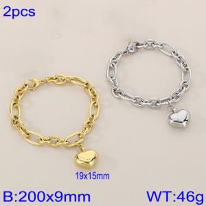 Fashionable Titanium Steel Peach Heart Bracelet, Steel and Gold Two Piece Set - KB185301-Z