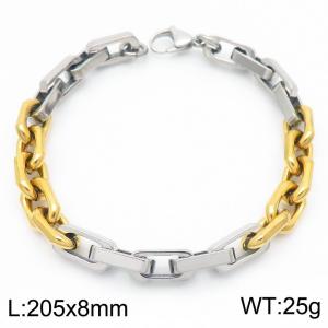 8mm Rectangle Link Chain Stainless Steel Bracelet Gold Splicing Steel Color - KB185309-Z