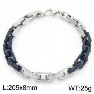 8mm Rectangle Link Chain Stainless Steel Bracelet Black Splicing Steel Color - KB185310-Z