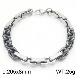 8mm Rectangle Link Chain Stainless Steel Bracelet Vintage Black Splicing Steel Color - KB185311-Z