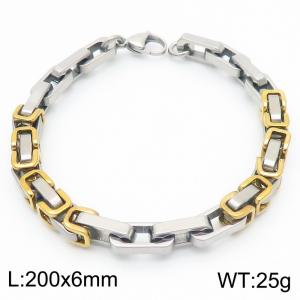 6mm Rectangle Link Chain Stainless Steel Bracelet Gold Black Splicing Steel Color - KB185313-Z