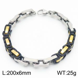6mm Rectangle Link Chain Stainless Steel Bracelet Gold Splicing Steel Color - KB185314-Z