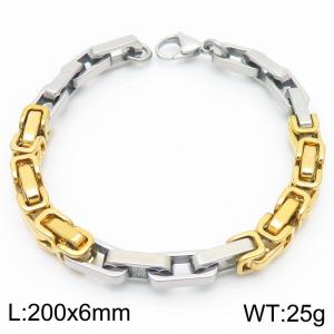 6mm Rectangle Link Chain Stainless Steel Bracelet Gold Splicing Steel Color - KB185315-Z