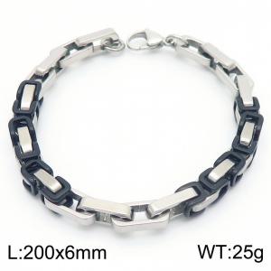6mm Rectangle Link Chain Stainless Steel Bracelet Black Splicing Steel Color - KB185316-Z