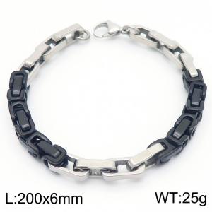 6mm Rectangle Link Chain Stainless Steel Bracelet Black Splicing Steel Color - KB185318-Z