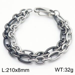 8mm Cuban Link Double Chain Stainless Steel Bracelet Black Splicing Steel Color - KB185320-Z