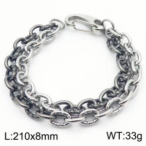 8mm Cuban Link Double Chain Stainless Steel Bracelet Black Splicing Steel Color - KB185321-Z
