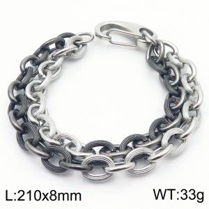 8mm Cuban Link Double Chain Stainless Steel Bracelet Black Splicing Steel Color - KB185322-Z
