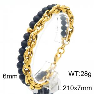 6mm Beads Cuban Double Link Chain Stainless Steel Bracelet Gold Color - KB185325-Z