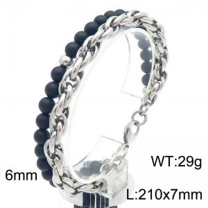 6mm Beads Cuban Double Link Chain Stainless Steel Bracelet Silver Color - KB185326-Z