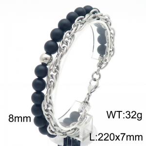 6mm Beads Cuban Double Link Chain Stainless Steel Bracelet Silver Color - KB185327-Z