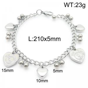 5mm Beads Link Chain Stainless Steel Bracelet With Heart Pendant Silver Color - KB185328-Z