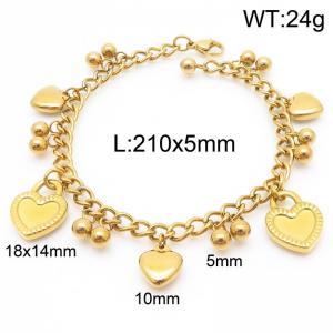 5mm Beads Link Chain Stainless Steel Bracelet With Heart Pendant Gold Color - KB185331-Z