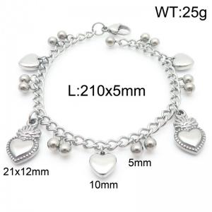 5mm Beads Link Chain Stainless Steel Bracelet With Heart Pendant Silver Color - KB185332-Z