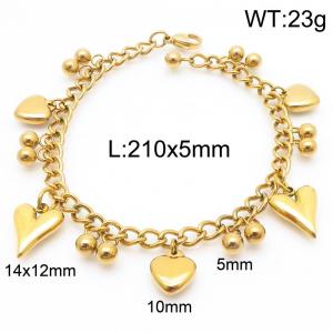 5mm Beads Link Chain Stainless Steel Bracelet With Heart Pendant Gold Color - KB185335-Z