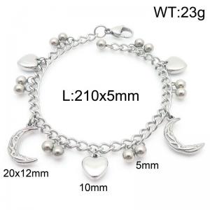 5mm Beads Link Chain Stainless Steel Bracelet With Moon Pendant Silver Color - KB185336-Z