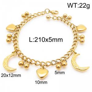 5mm Beads Link Chain Stainless Steel Bracelet With Moon Pendant Gold Color - KB185337-Z