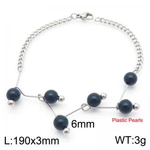 6mm Black Prastic Peals Link Chain Stainless Steel Bracelet Silver Color - KB185338-Z