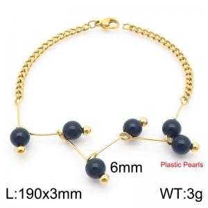6mm Black Prastic Peals Link Chain Stainless Steel Bracelet Gold Color - KB185339-Z