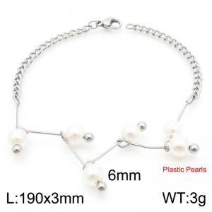 6mm White Prastic Peals Link Chain Stainless Steel Bracelet Silver Color - KB185340-Z