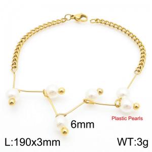 6mm White Prastic Peals Link Chain Stainless Steel Bracelet Gold Color - KB185341-Z