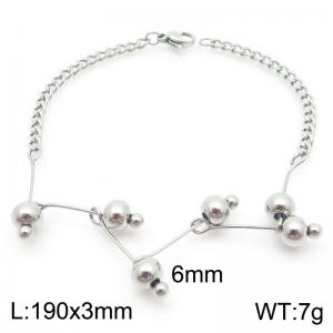 6mm Steel Beads Link Chain Stainless Steel Bracelet Silver Color - KB185342-Z