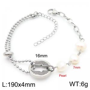 4mm Prastic Pearls Link Chain Stainless Steel Bracelet Silver Color - KB185344-Z
